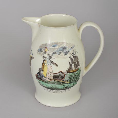 Rare Transfer Polychrome-decorated Creamware Jug